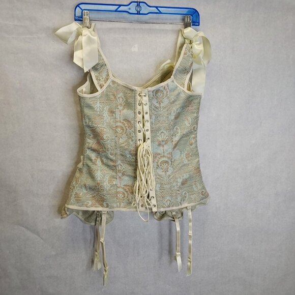 Fredericks of Hollywood Corset Bustier SZ Large Lace Up Jacquard Steampunk Fairy - Picture 7 of 16